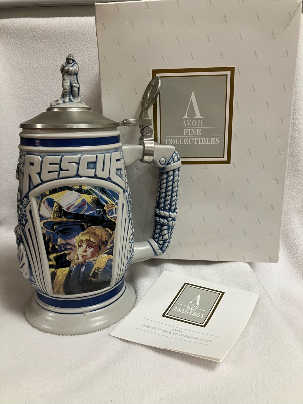 1997 Avon "Tribute to Rescue Workers" Beer Stein #28493 VTG collectible & box